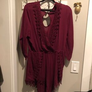 Charlotte Russe 3/4 sleeve romper 1x lace maroon